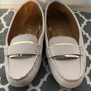 Calvin Klein Soft Blush Leather Loafers with Gold Accent